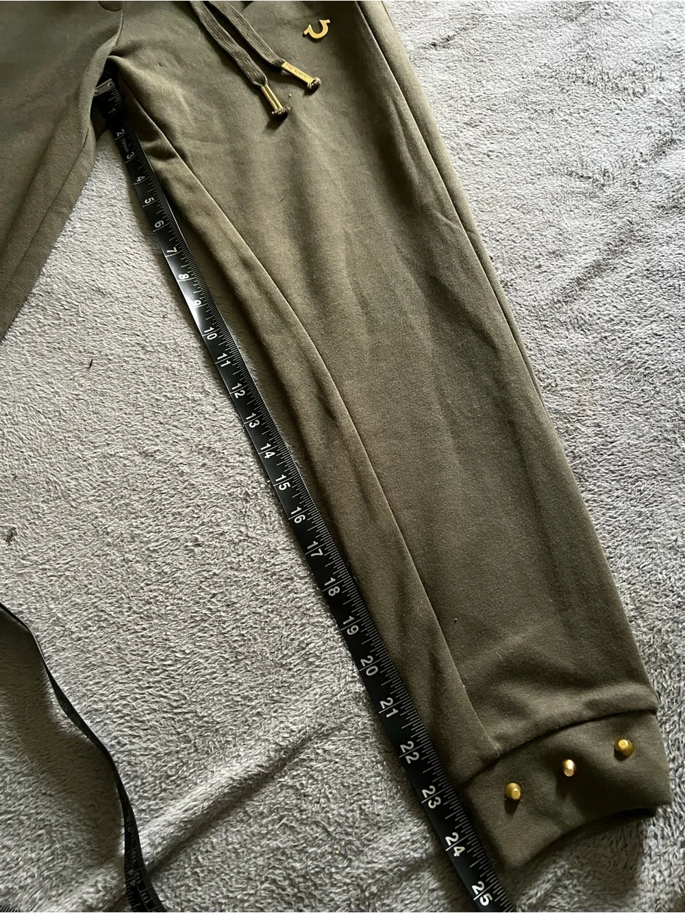 True Religion Olive Green Cropped Jogger Pants with Gold Accents
